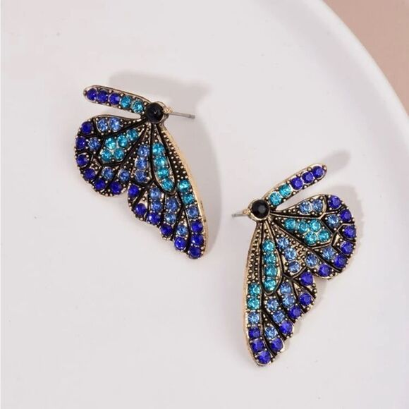 Rhinestone Butterfly Earrings - Picture 3 of 10
